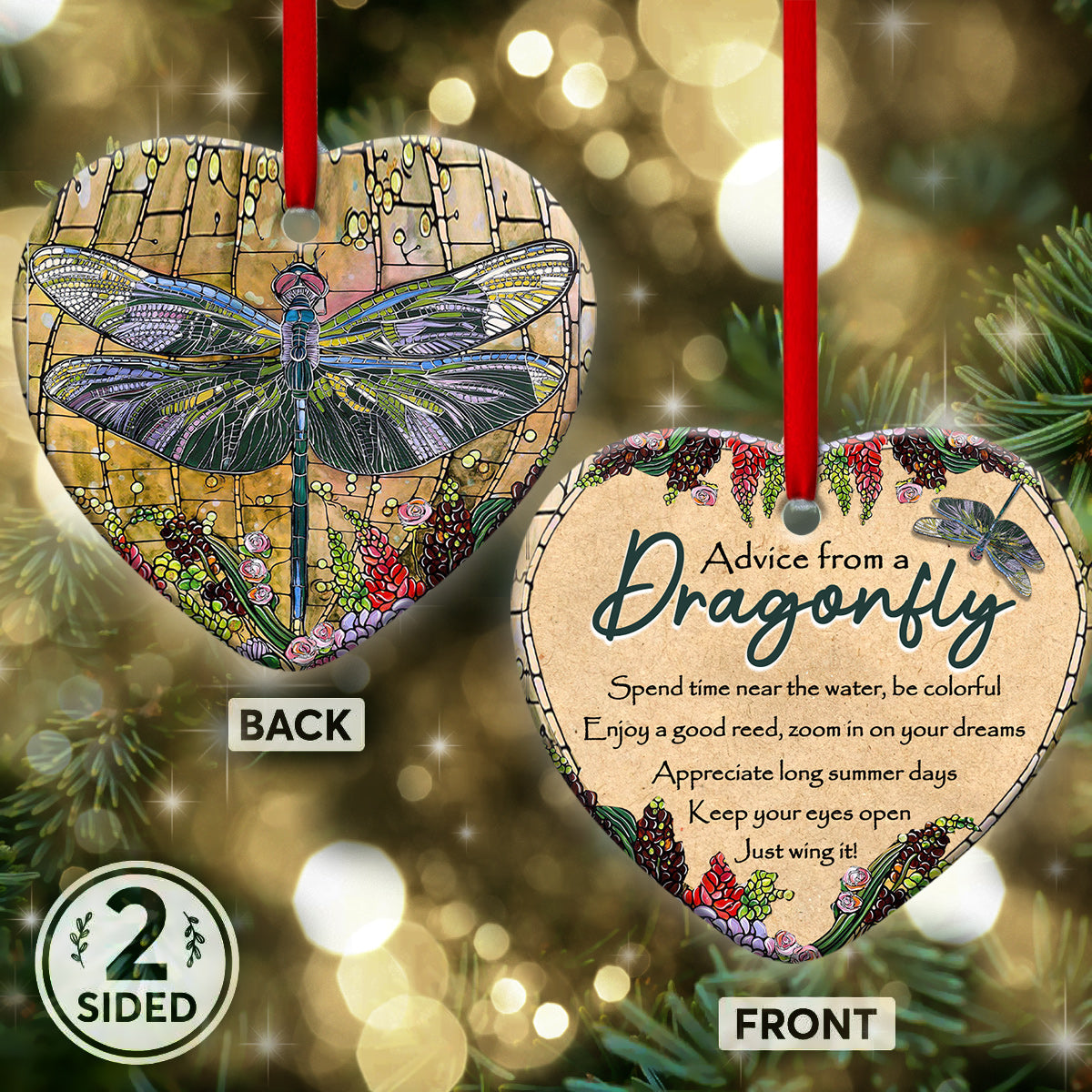 Dragonfly Advice Heart Ornament 2 - Christmas Ornament - Ciaocustom