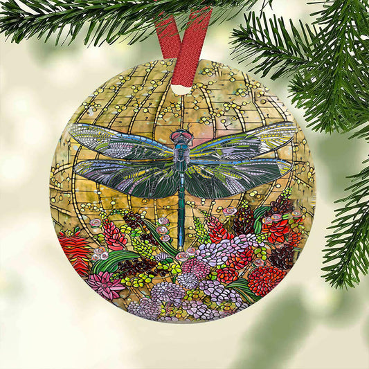 Dragonfly Art Ceramic Circle Ornament - Decorative Ornament - Christmas Ornament