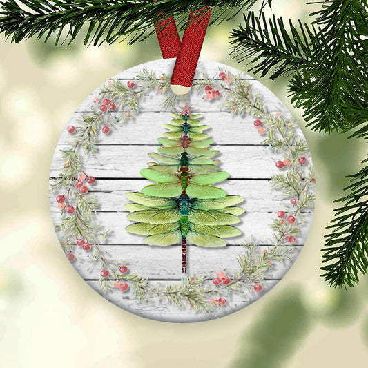 Dragonfly Christmas 1 Ceramic Circle Ornament - Decorative Ornament - Christmas Ornament