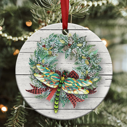 Dragonfly Christmas 2 Ceramic Circle Ornament - Decorative Ornament - Christmas Ornament