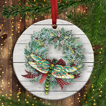 Dragonfly Christmas 2 Ceramic Circle Ornament - Decorative Ornament - Christmas Ornament