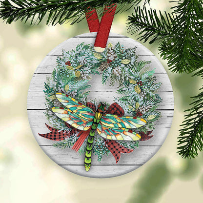 Dragonfly Christmas 2 Ceramic Circle Ornament - Decorative Ornament - Christmas Ornament