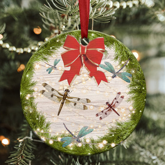 Dragonfly Christmas 4 Ceramic Circle Ornament - Decorative Ornament - Christmas Ornament