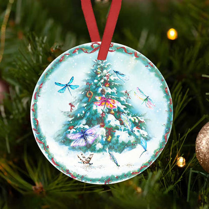 Dragonfly Christmas Ceramic Circle Ornament - Decorative Ornament - Christmas Ornament
