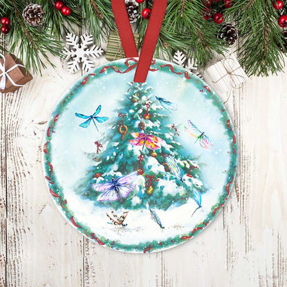 Dragonfly Christmas Ceramic Circle Ornament - Decorative Ornament - Christmas Ornament