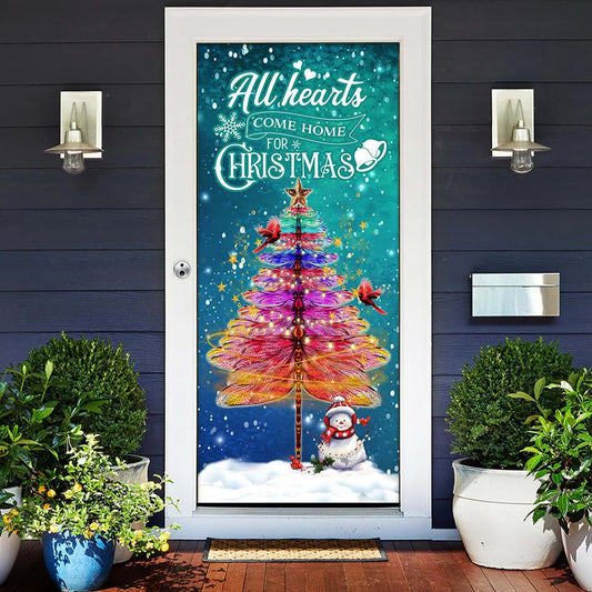 Dragonfly Christmas Door Cover - All Hearts Come Home For Christmas Door Cover - Christmas Outdoor Decoration