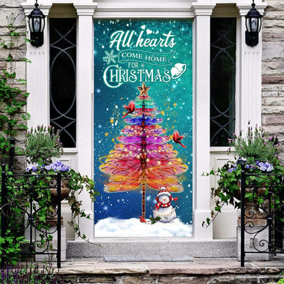 Dragonfly Christmas Door Cover - All Hearts Come Home For Christmas Door Cover - Christmas Outdoor Decoration
