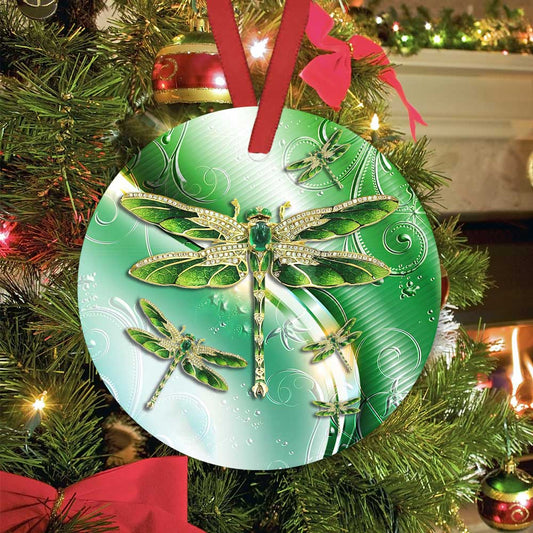 Dragonfly Emerald Style Ceramic Circle Ornament - Decorative Ornament - Christmas Ornament