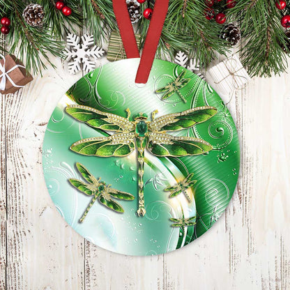 Dragonfly Emerald Style Ceramic Circle Ornament - Decorative Ornament - Christmas Ornament