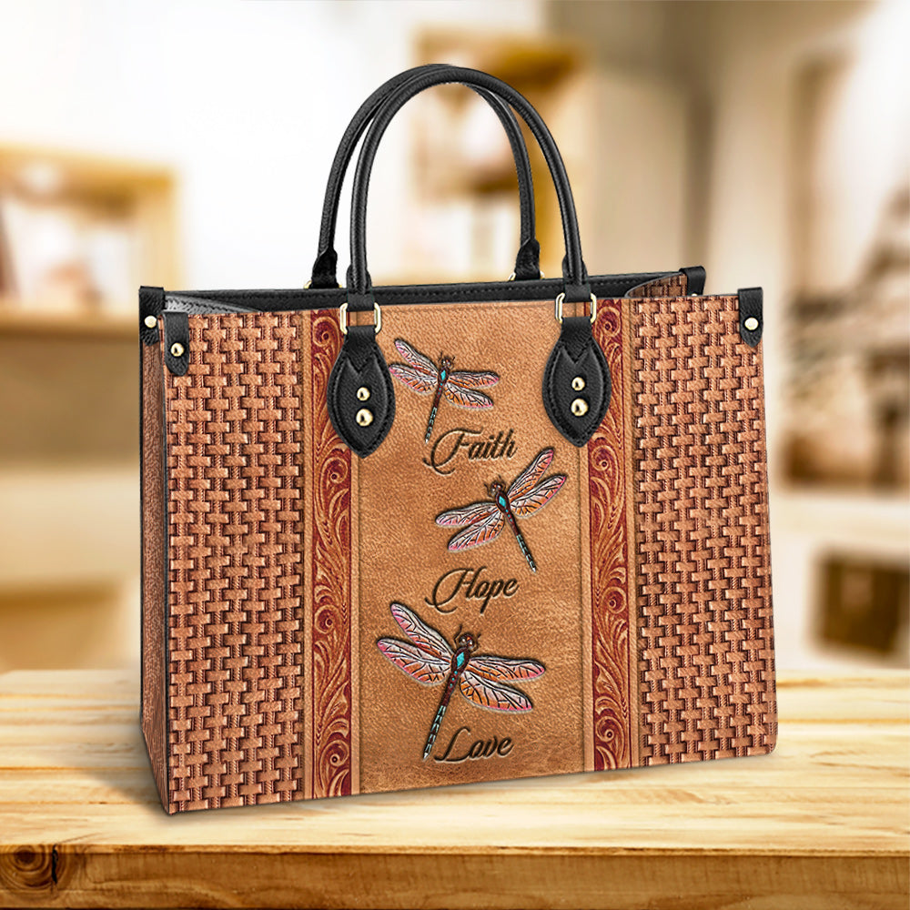 Dragonfly Faith Hope Love Leather Bag - Gifts Dragonfly Lovers - Women's Pu Leather Bag