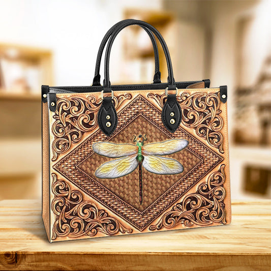 Dragonfly Flowers Lover Leather Bag - Gifts Dragonfly Lovers - Women's Pu Leather Bag