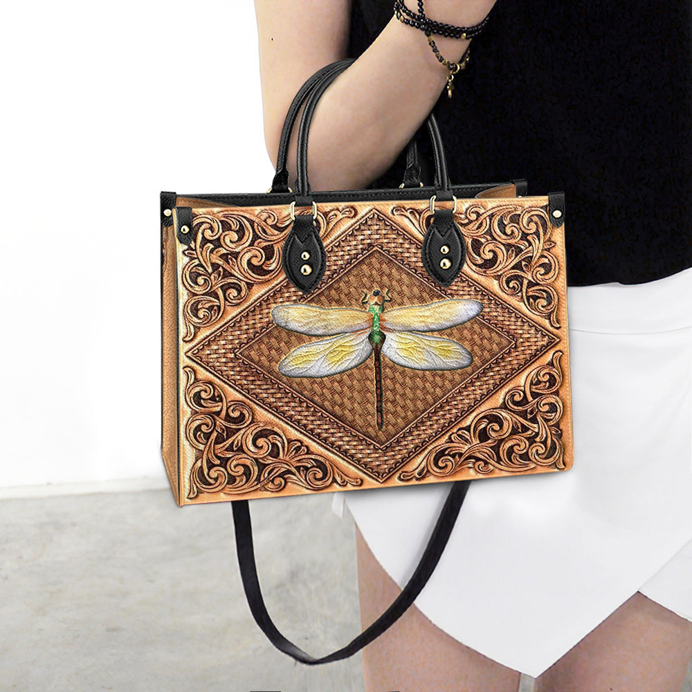 Dragonfly Flowers Lover Leather Bag - Gifts Dragonfly Lovers - Women's Pu Leather Bag