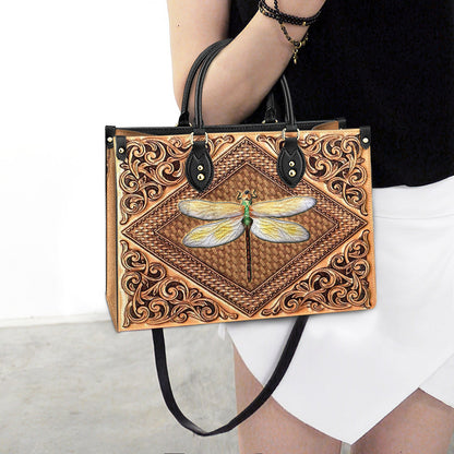 Dragonfly Flowers Lover Leather Bag - Gifts Dragonfly Lovers - Women's Pu Leather Bag
