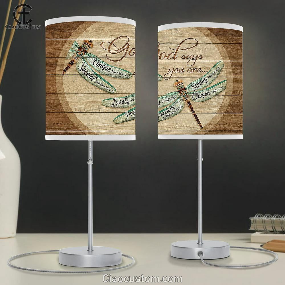 Dragonfly God says you are Table Lamp For Bedroom - Bible Verse Table Lamp - Religious Room Decor
