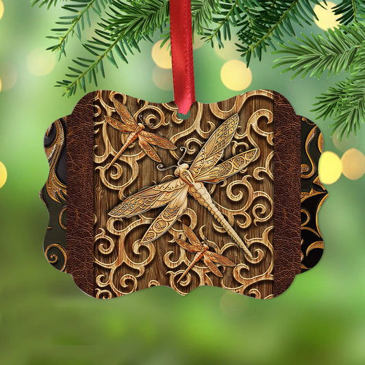 Dragonfly Leather Style Metal Ornament - Christmas Ornament - Christmas Gift