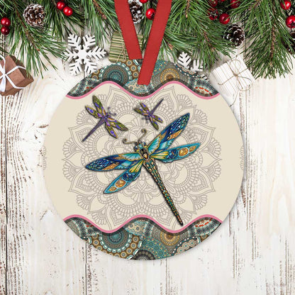 Dragonfly Mandala Ceramic Circle Ornament - Decorative Ornament - Christmas Ornament