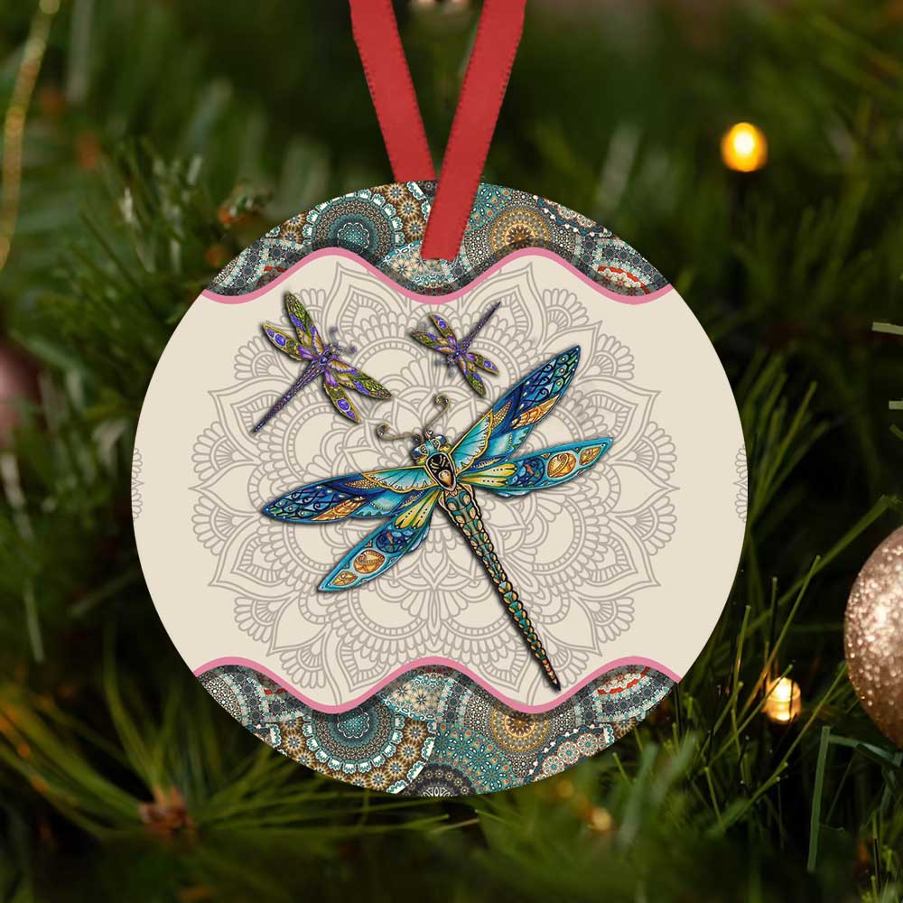 Dragonfly Mandala Ceramic Circle Ornament - Decorative Ornament - Christmas Ornament