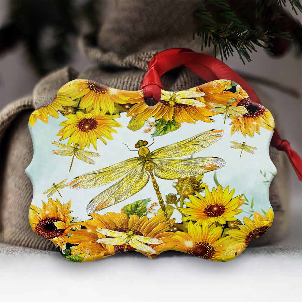 Dragonfly Sunflower Art Metal Ornament - Christmas Ornament - Christmas Gift