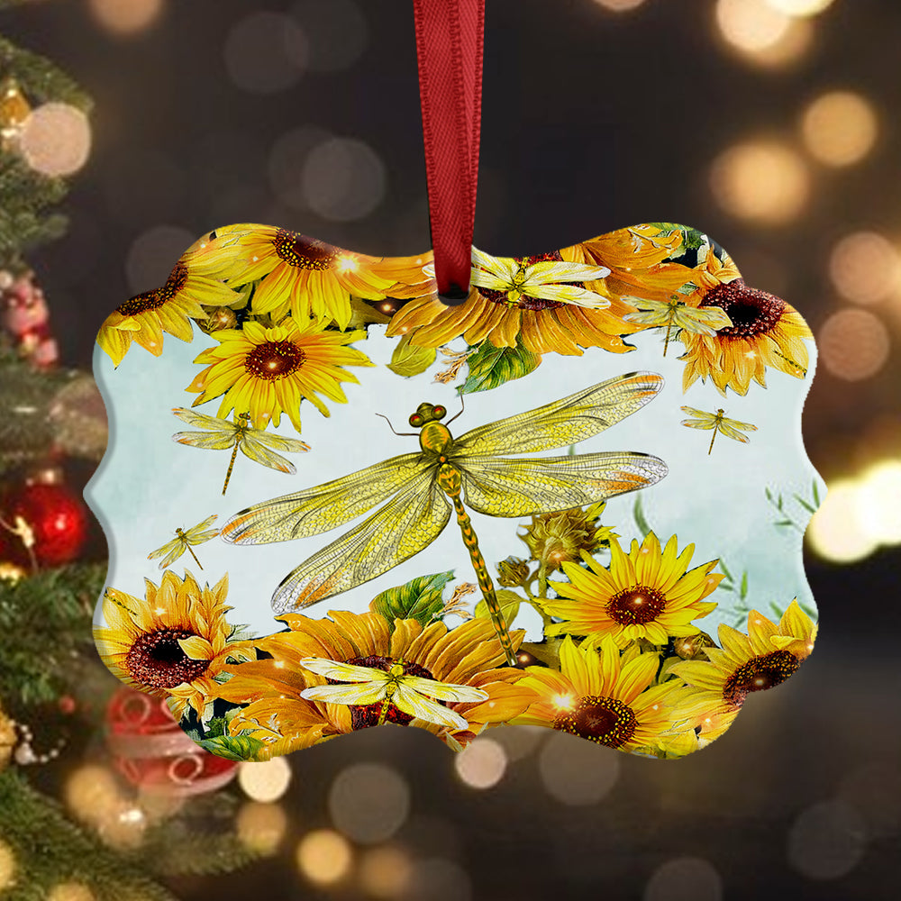 Dragonfly Sunflower Art Metal Ornament - Christmas Ornament - Christmas Gift