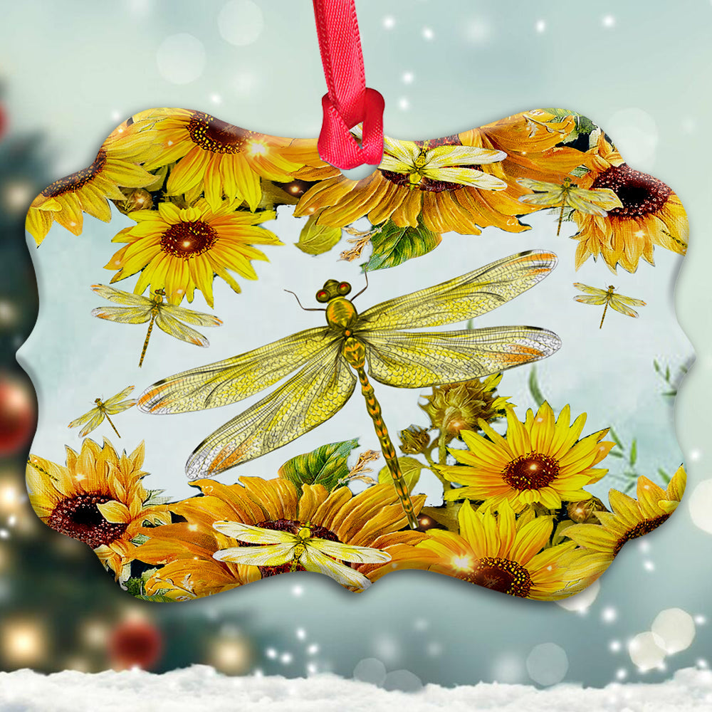 Dragonfly Sunflower Art Metal Ornament - Christmas Ornament - Christmas Gift