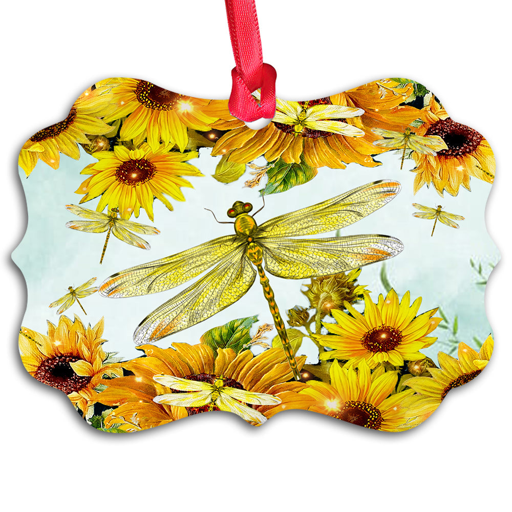 Dragonfly Sunflower Art Metal Ornament - Christmas Ornament - Christmas Gift