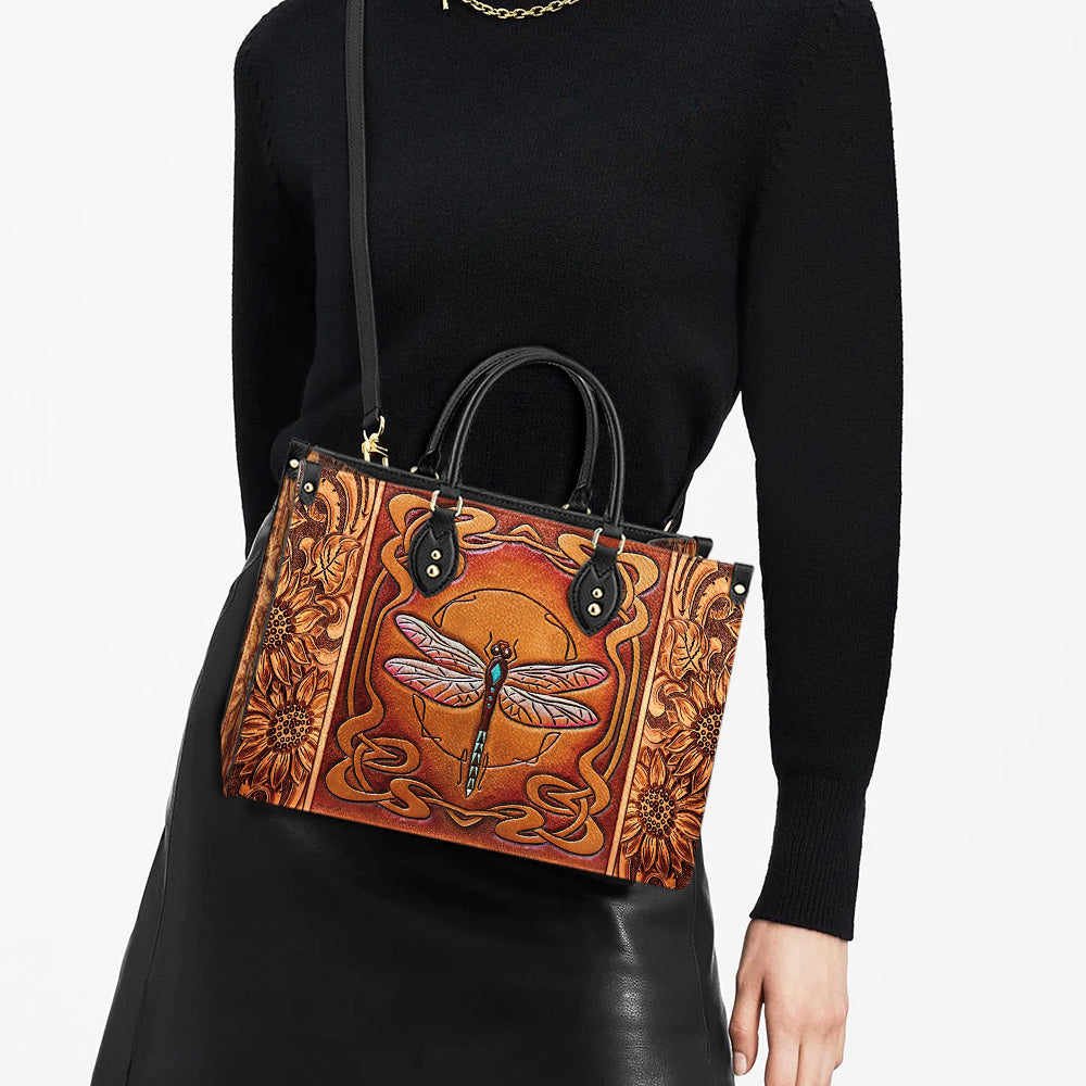 Dragonfly Sunflowers Leather Bag - Gifts Dragonfly Lovers - Women's Pu Leather Bag