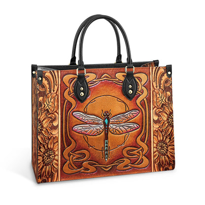 Dragonfly Sunflowers Leather Bag - Gifts Dragonfly Lovers - Women's Pu Leather Bag
