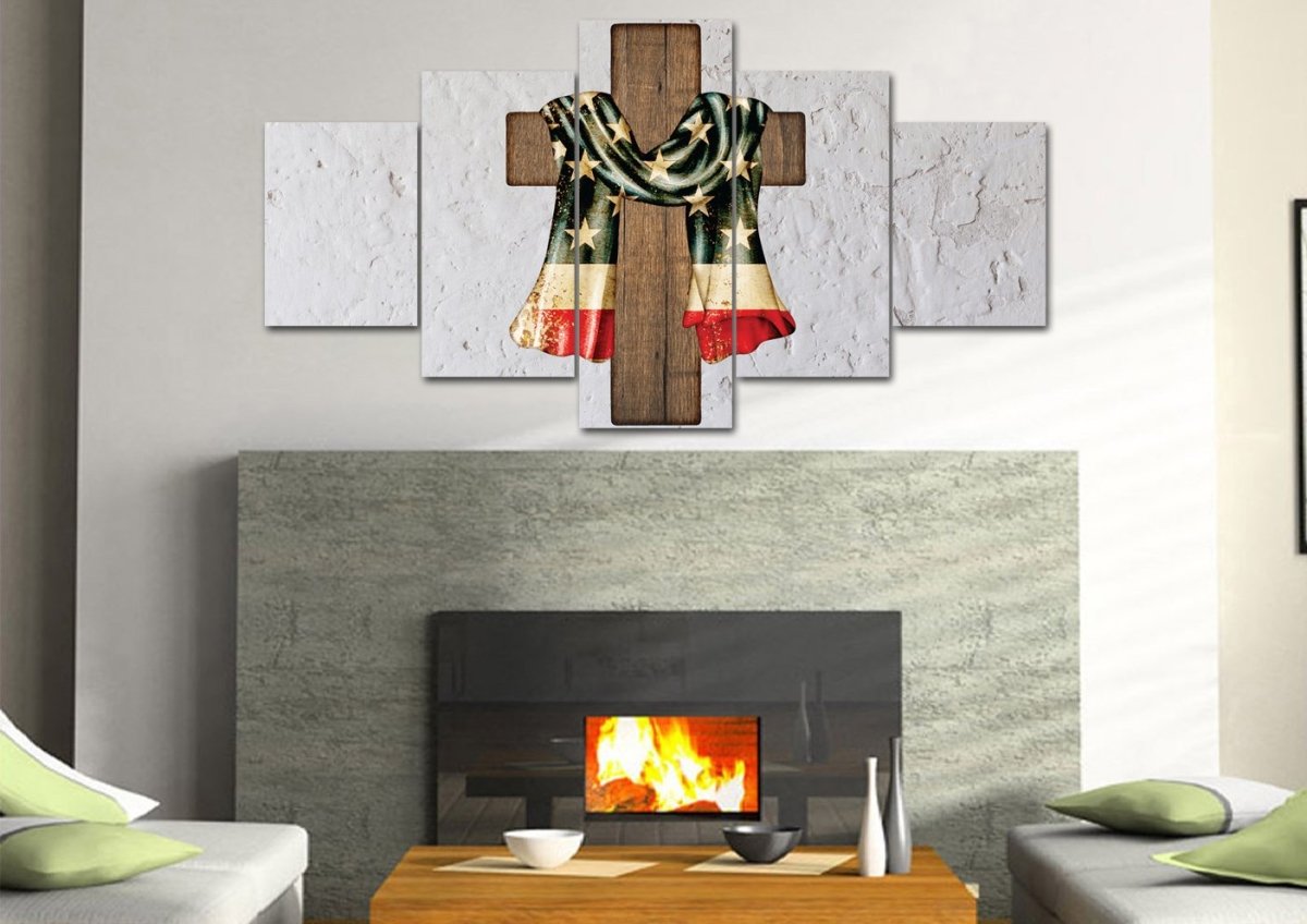 Draped Cross American Flag Patriotic Wall Art - Christian Canvas Wall Art