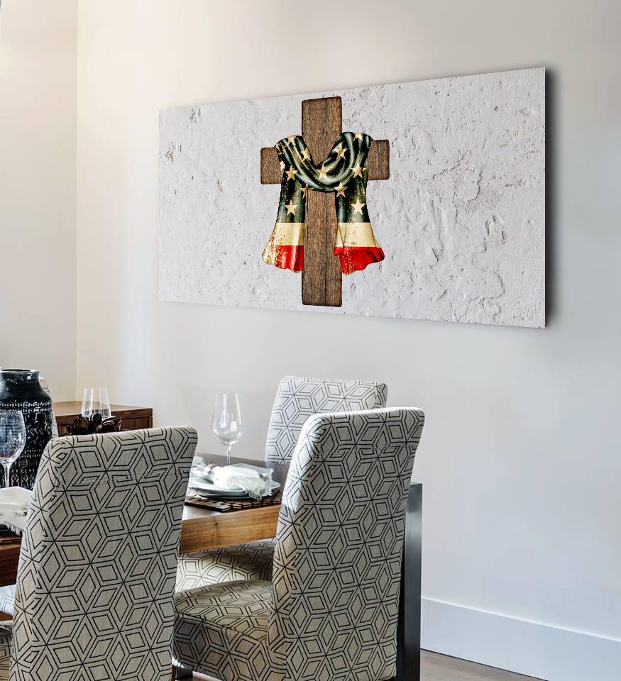 Draped Cross American Flag Patriotic Wall Art - Christian Canvas Wall Art