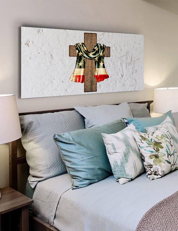 Draped Cross American Flag Patriotic Wall Art - Christian Canvas Wall Art