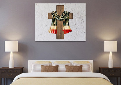 Draped Cross American Flag Patriotic Wall Art - Christian Canvas Wall Art