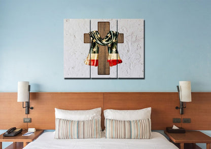 Draped Cross American Flag Patriotic Wall Art - Christian Canvas Wall Art