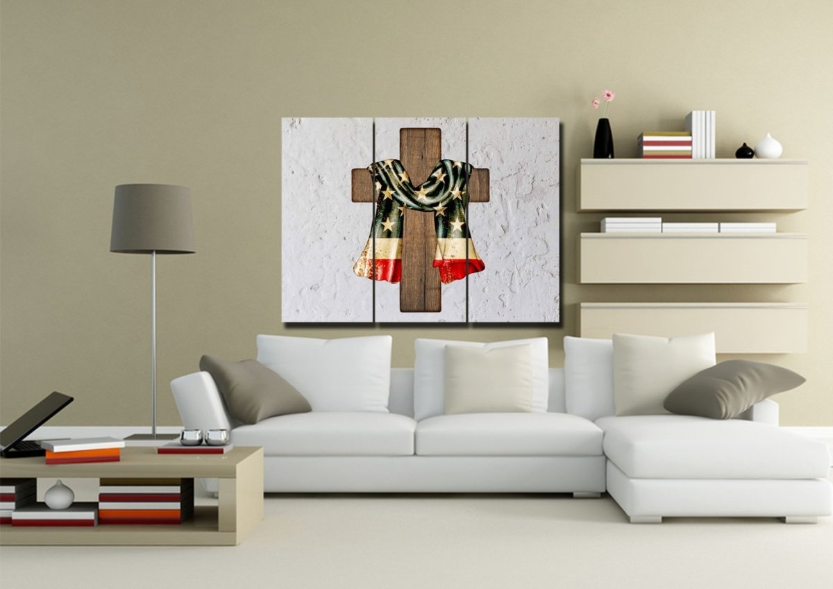 Draped Cross American Flag Patriotic Wall Art - Christian Canvas Wall Art