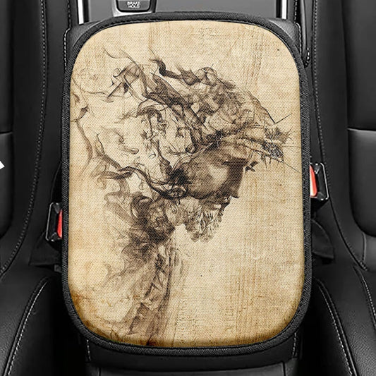 Drawing Jesus Christ Seat Box Cover, Jesus Car Center Console Cover, Christian Car Interior Accessories