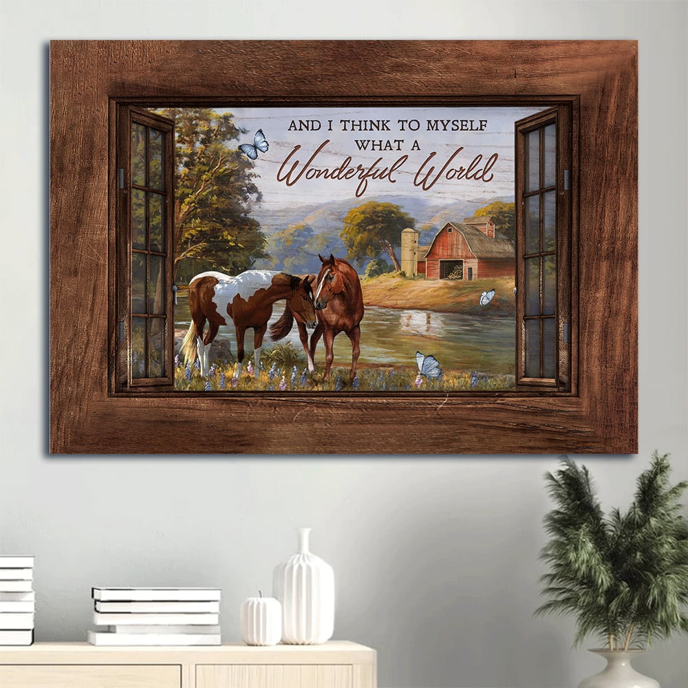 Dream Horse Beautiful River Wooden Window Canvas What A Wonderful World Canvas Wall Art - Christian Wall Decor