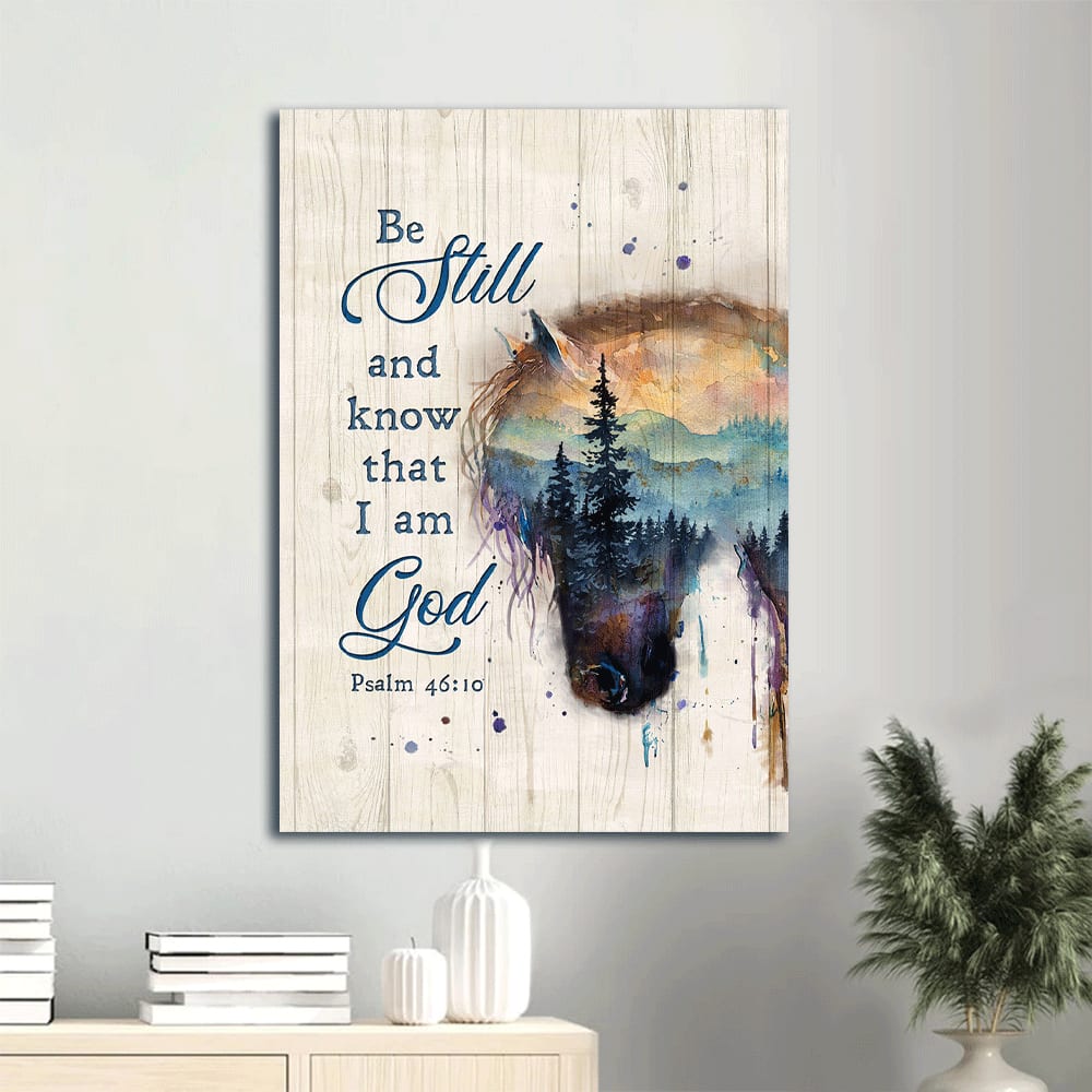 Dream Horse Mountain Colorful Sunset Be Still And Know That I Am God Canvas Wall Art - Christian Gift