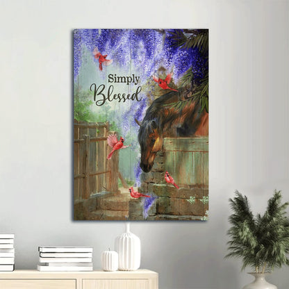 Dream Horse Wisteria Flower Red Cardinal Simply Blessed Canvas Wall Art - Christian Gift