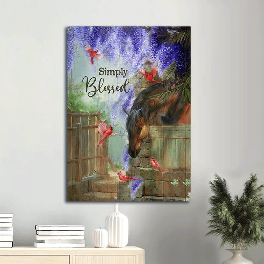 Dream Horse Wisteria Flower Red Cardinal Simply Blessed Canvas Wall Art - Christian Gift