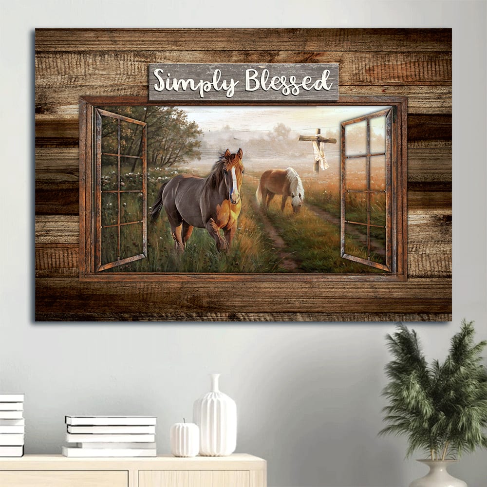 Dream Horses Green Meadow Land Countryside Painting Canvas Simply Blessed Canvas Wall Art - Christian Wall Decor