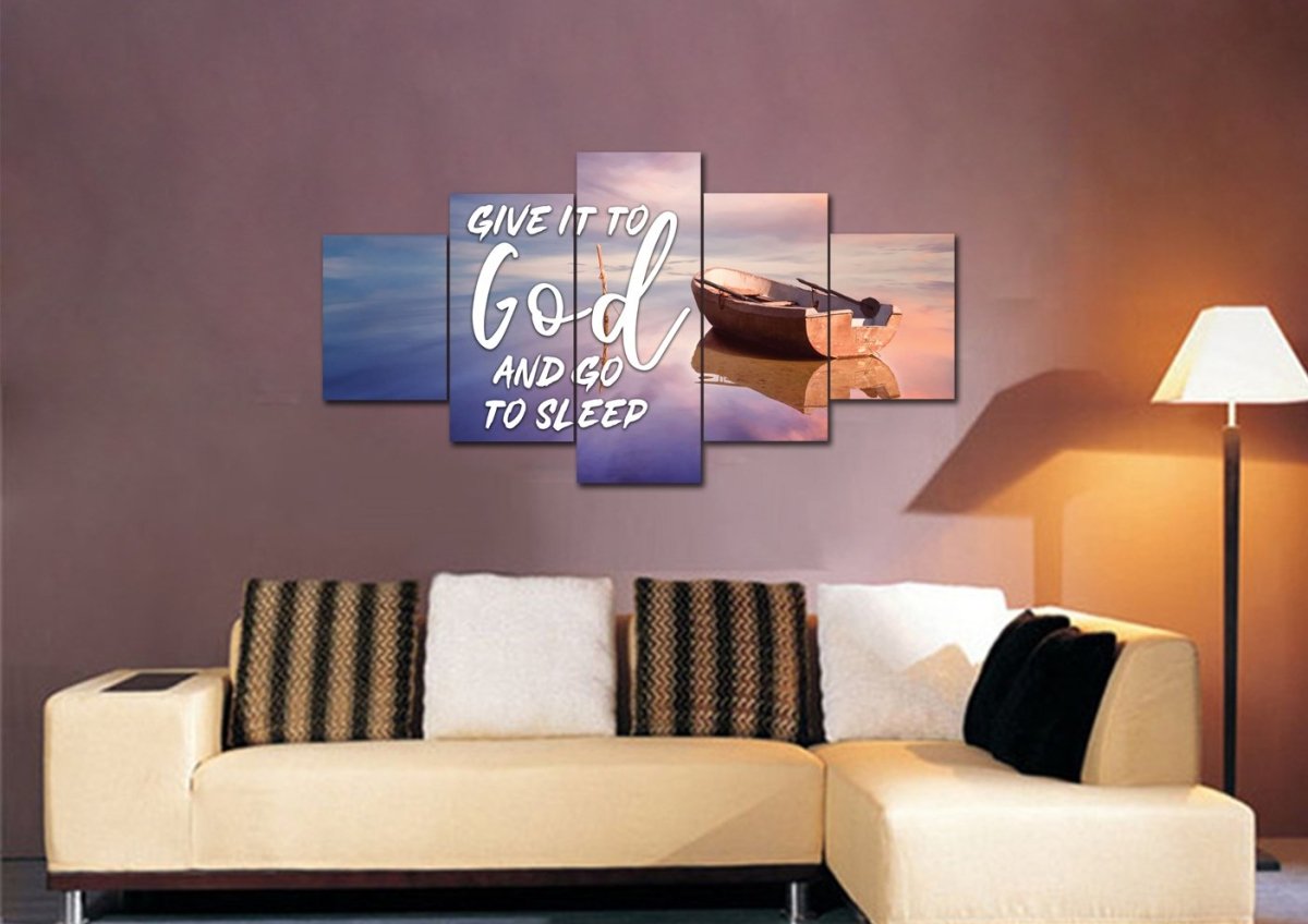 Dreamy Boat Give It To God And Go To Sleep Sign, Wall Art & Decor - Christian Canvas Wall Art