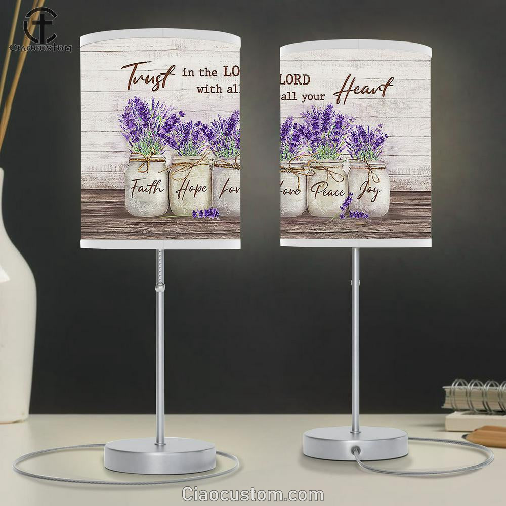 Dried lavender Trust in Lord with all your heart Table Lamp For Bedroom - Bible Verse Table Lamp - Religious Room Decor