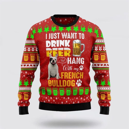 Drink Beer With French Bulldog Ugly Christmas Sweater For Men And Women, Gift For Christmas, Best Winter Christmas Outfit