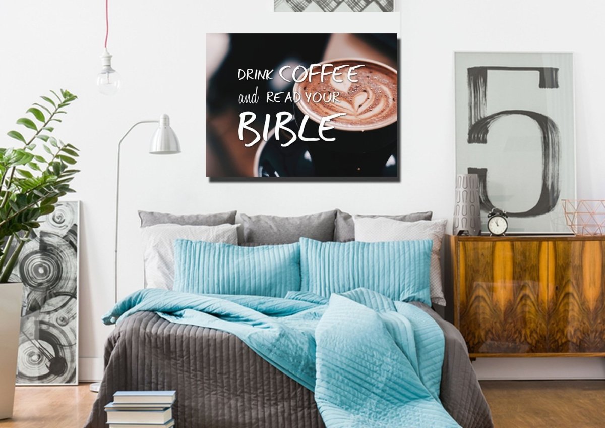 Drink Coffee And Read Your Bible' Wall Art Canvas Print - Christian Canvas Wall Art