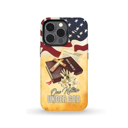 One Nation Under God American Flag Cross Phone Case - Inspirational Bible Scripture iPhone Cases