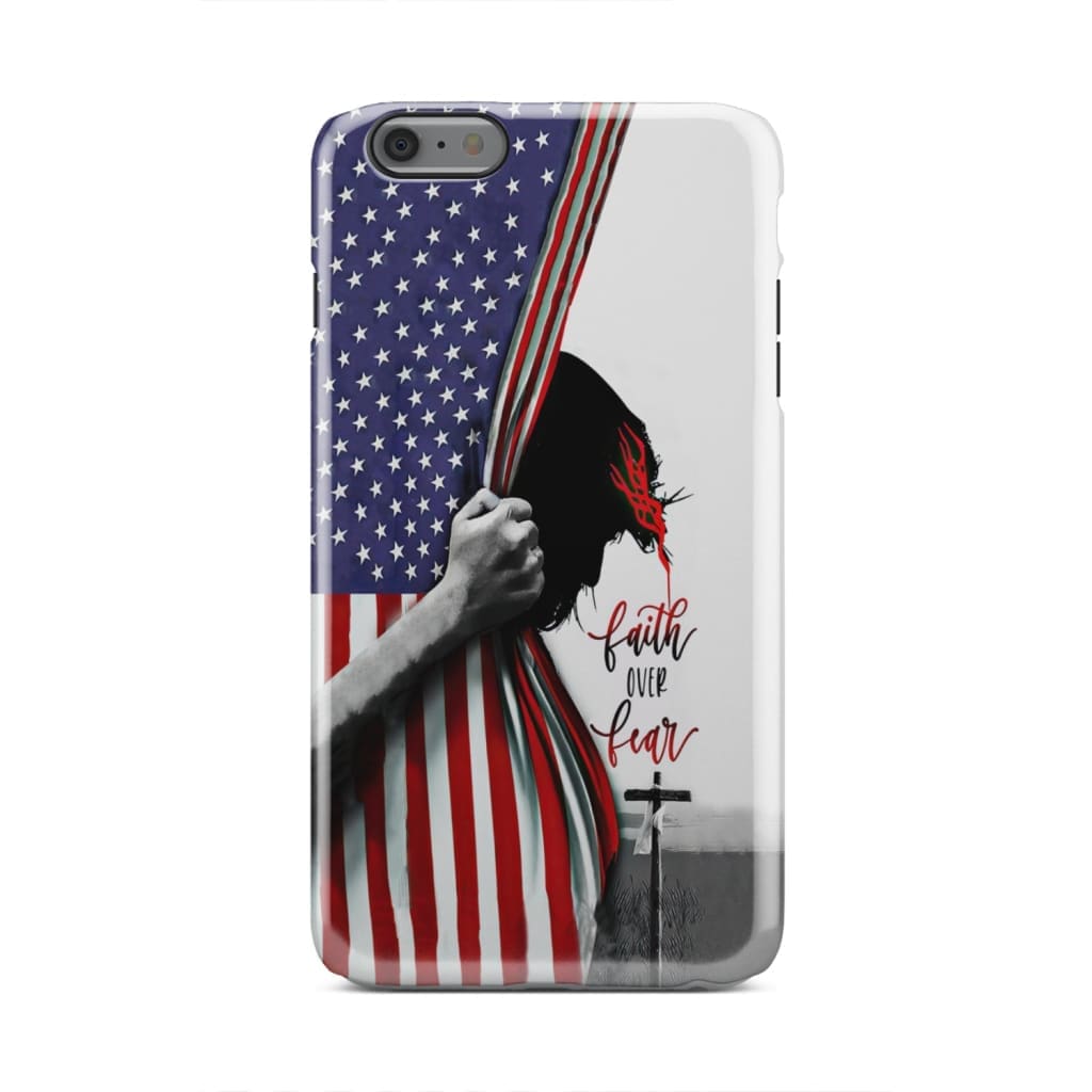 Patriotic Christian Phone Cases Faith Over Fear Jesus Face American Flag Phone Case - Inspirational Bible Scripture iPhone Cases