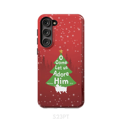 O Come Let Us Adore Him Christmas Tree Phone Case - Inspirational Bible Scripture iPhone Cases