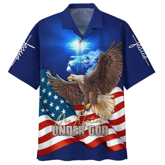 Eagle American One Nation Under God Hawaiian Shirt - Best Hawaiian Shirts - Christian Hawaiian Shirt