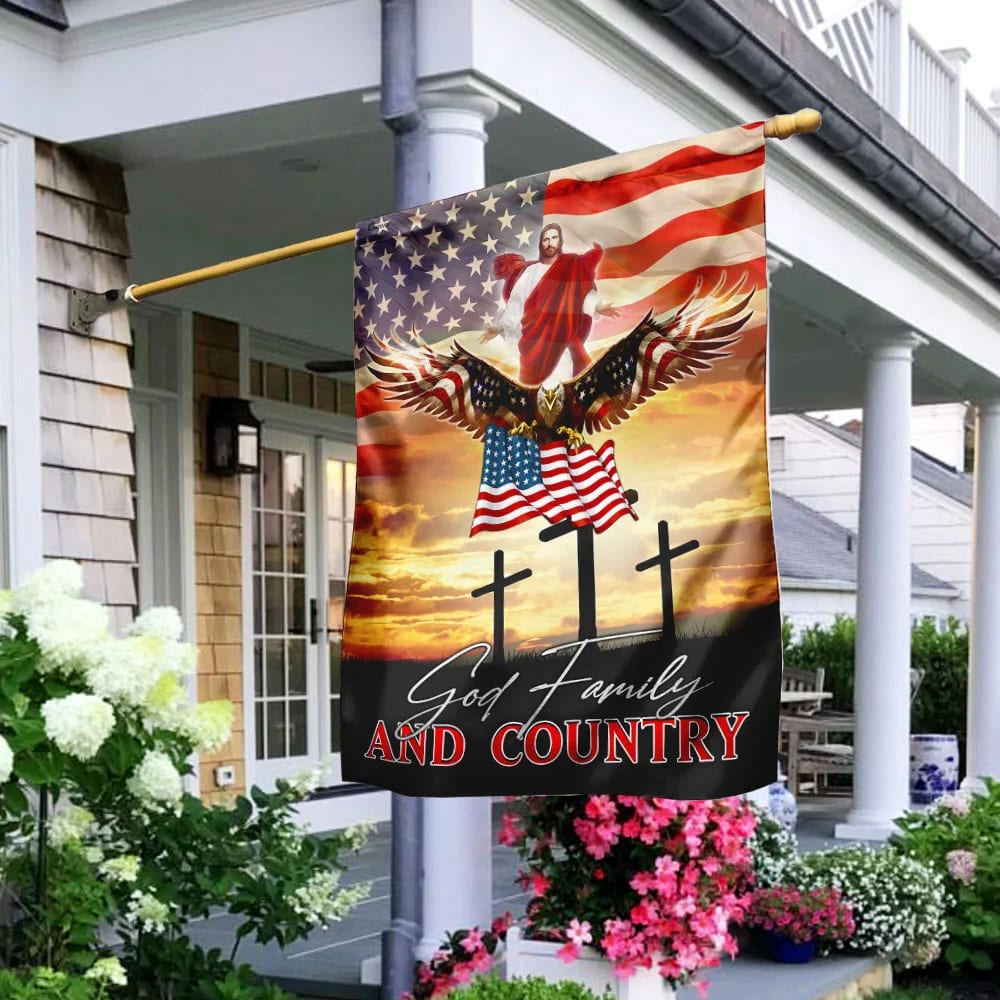 Eagle And Jesus Jesus – God Family and Country Flag - Outdoor Christian House Flag - Christian Garden Flags