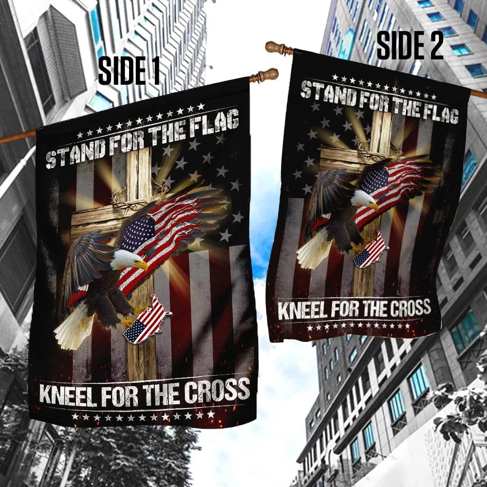 Eagle And Jesus Stand For The House Flags Kneel For The Cross House Flags - Christian Garden Flags - Outdoor Christian Flag