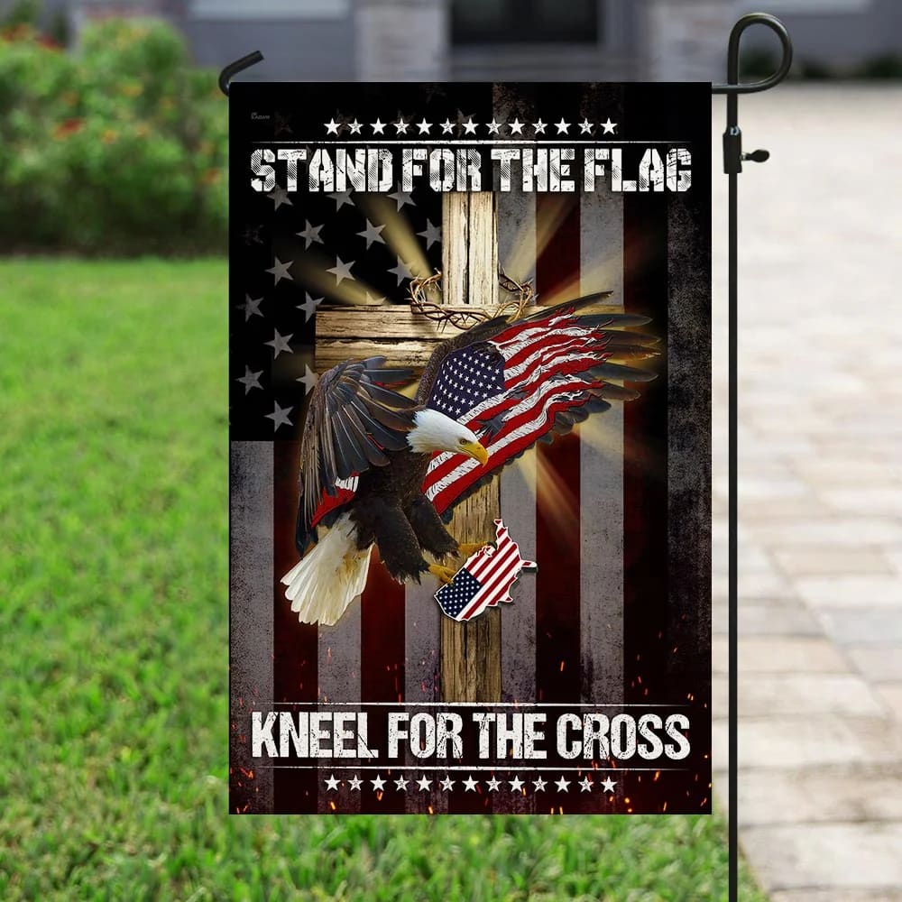 Eagle And Jesus Stand For The House Flags Kneel For The Cross House Flags - Christian Garden Flags - Outdoor Christian Flag